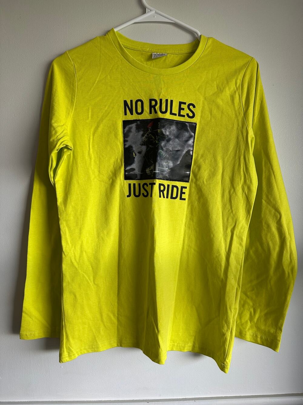 LC Waikiki Kids Neon Yellow Skeleton Skateboard Long Sleeve Shirt Size 12-13